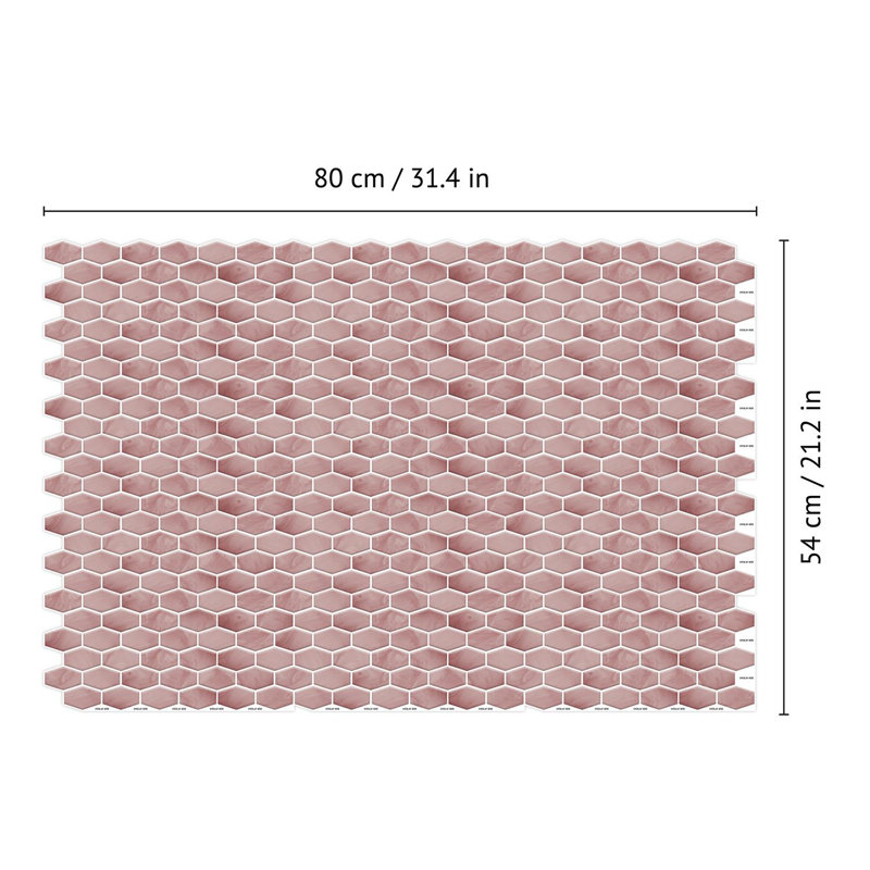 Carrelage mosaïque auto-adhésif en aluminium 34 po x 110 po, Rose