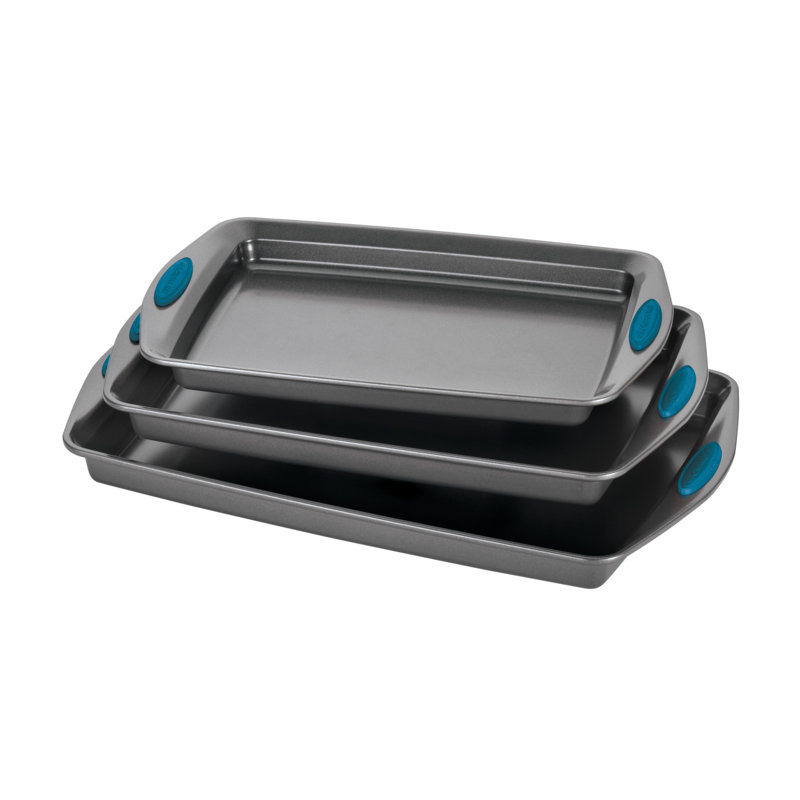 Gray Non-stick Carbon Steel Sheet Pan Set with Blue Handles