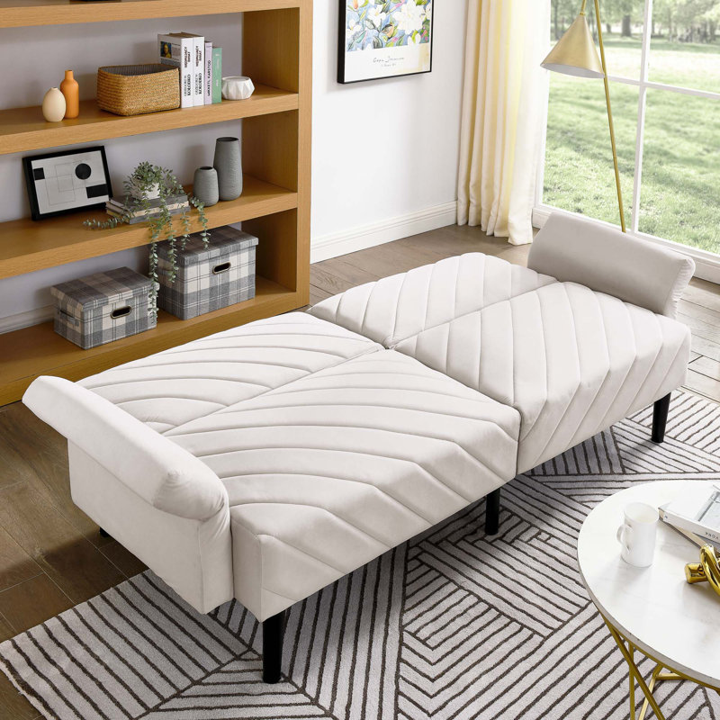 Velvet Futon Couch Canapé-lit pliant convertible capitonné avec accoudoirs réglables pour appartement