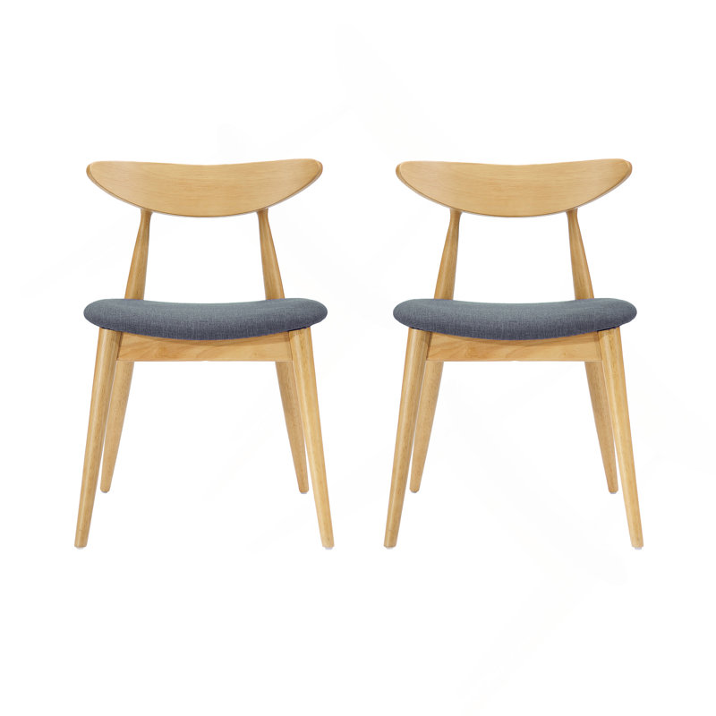 Ensemble de 2 chaises rétro en bois d'hévéa avec dossier ergonomique et coussins moelleux, Gris, Naturel