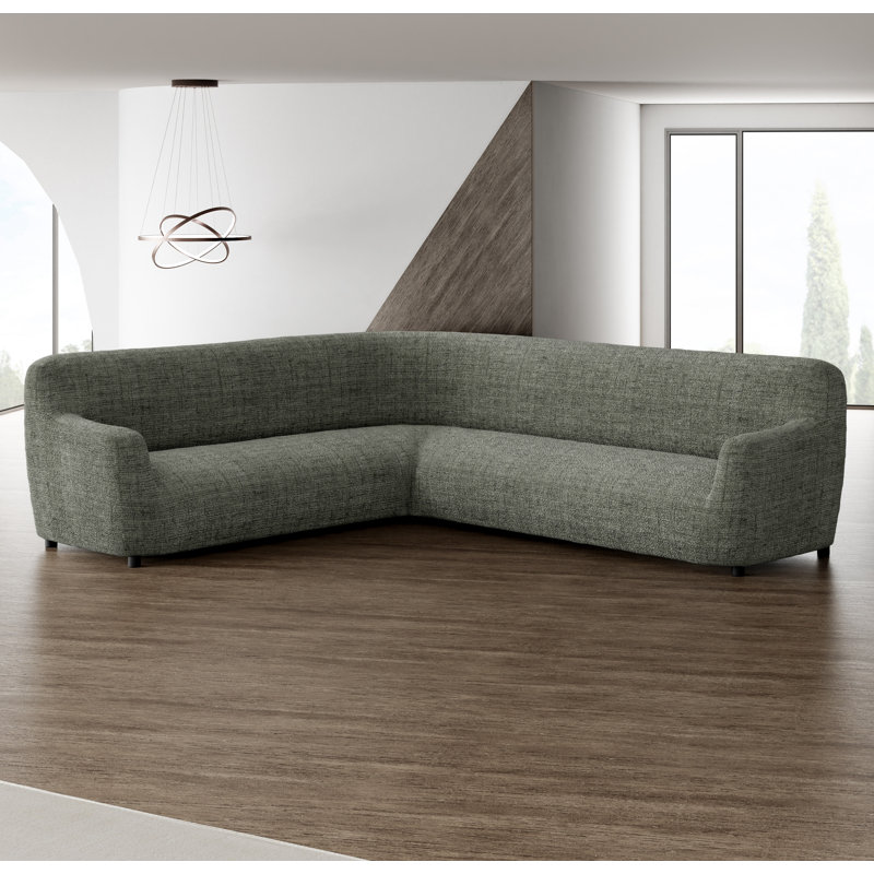 Housse extensible pour canapé d'angle - Durable et élégant - Collection Printed, Gris mousse