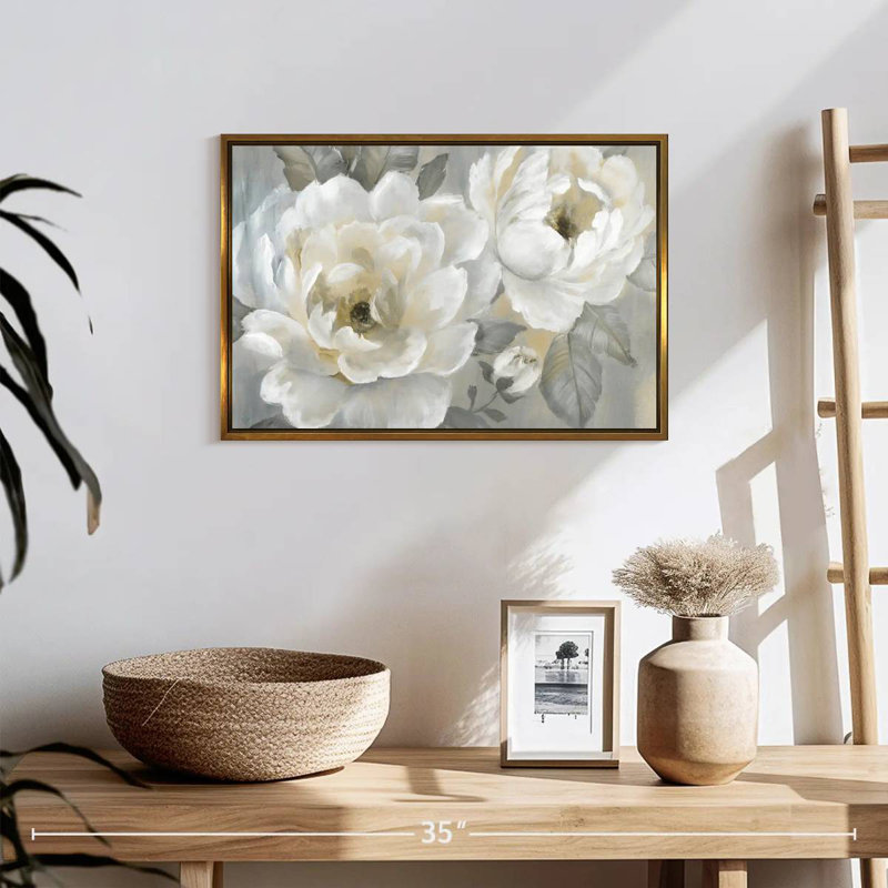 Pivoines parfaites, 19 po x 13 po, Cadre flottant doré
