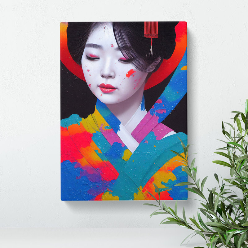 Paint Splashed Geisha No.1 - Wrapped Canvas, 60cm H x 40cm W x 3cm D