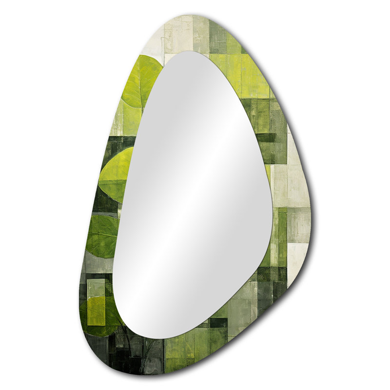 Plantes vertes respectueuses de l'environnement Symphony IV - Botanicals, décoration murale asymétrique unique, grand miroir de forme irrégulière verte
