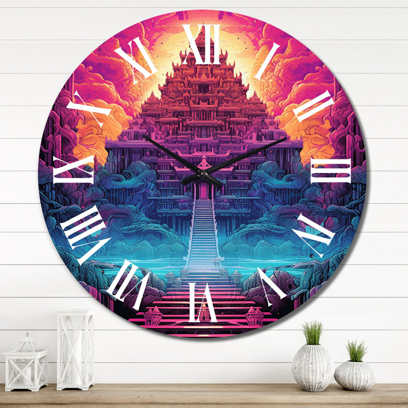 Horloge murale en métal temple bouddhiste thaïlandais, Très grand