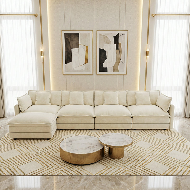 Canapé modulaire modulaire pour salon Hibbell, Chenille beige