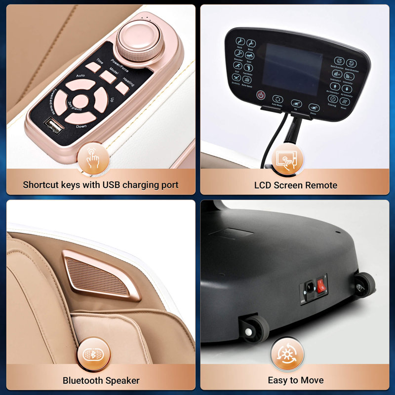 Faux Leather Heated Massage Chair, White Faux Leather