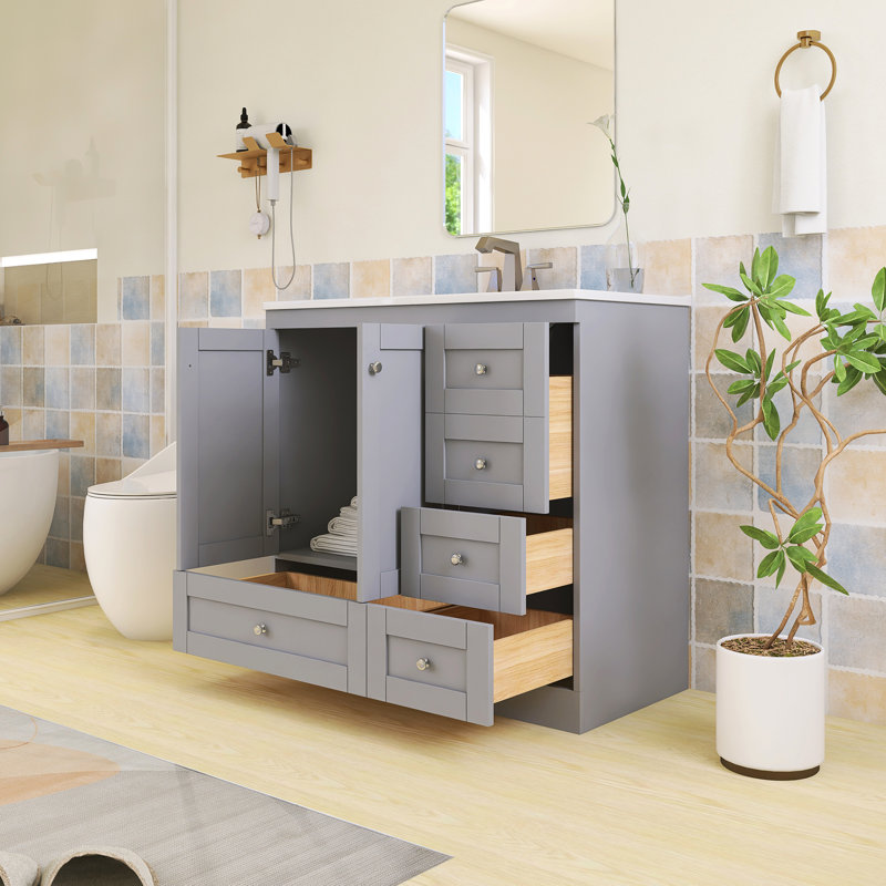 Ensemble de meuble-lavabo autoportant 36 po avec comptoir en céramique 36 po, Gris