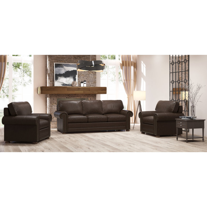 Sopheak 3 - Piece Living Room Set, Chestnut Genuine Leather
