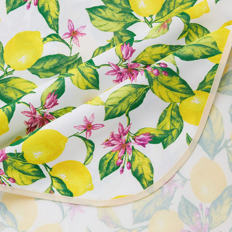 Red Barrel Studio®, motif floral citron européen, tissu imprimé en polyester, jaune, rond de 60 pouces, peut accueillir 4 à 6 personnes, nappes