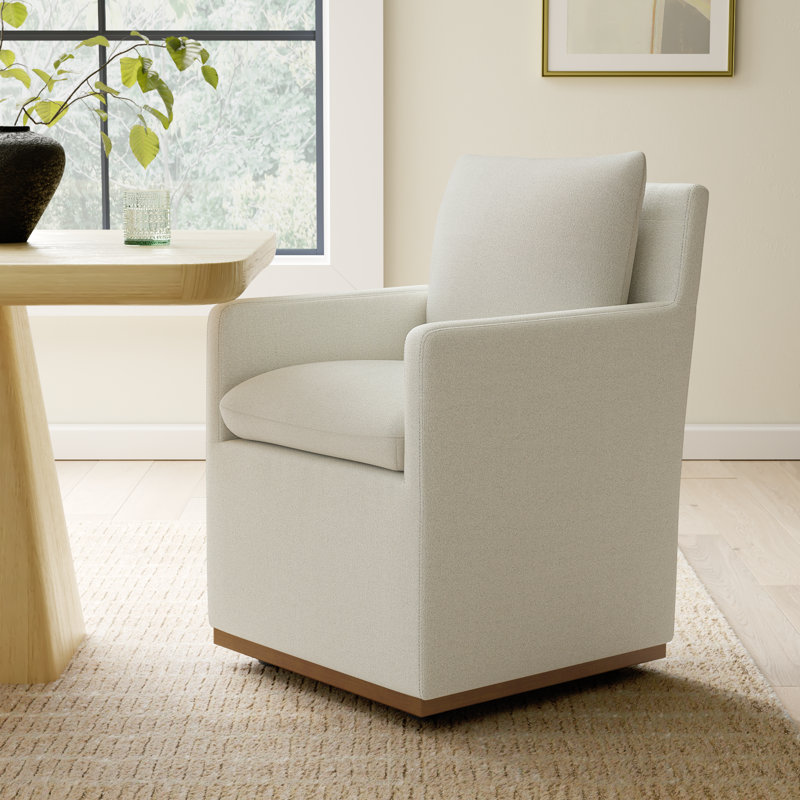 Bobbi Upholstered Dining Arm Chair, Effie Linen Performance Weave
