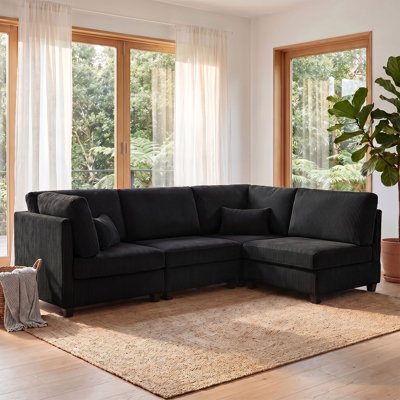 126" Modular Sectional Corner Sofa 4 Pieces Corduroy Deep Seat Cloud Couch With Pillows