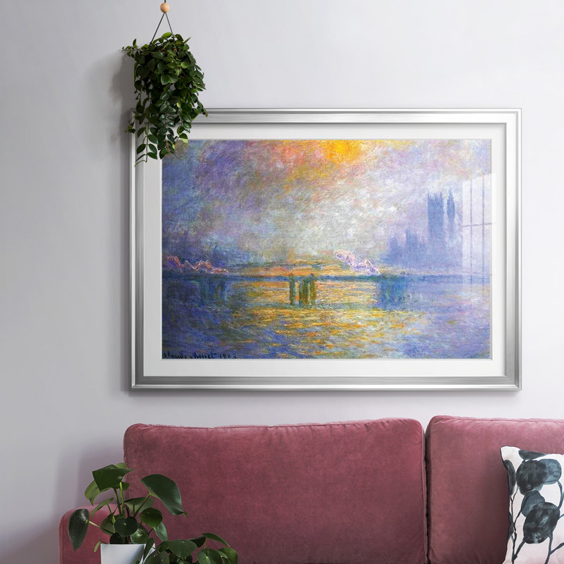 Charing Cross Bridge, The Thames 02, 1903, reproduction d'art encadrée, Argent, H 19 po x l 27 po x P 1,5 po