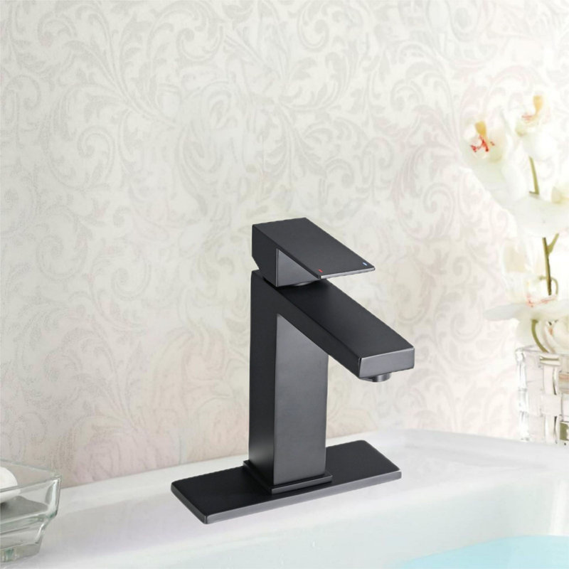 Robinet de salle de bain monocorps et monocommande avec bonde, Noir mat