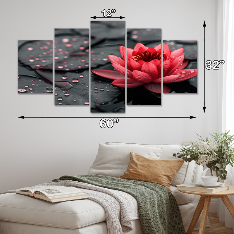 «Romantic Red Black Lotus Pond Photo II», ensemble d'art mural sur toile de lotus