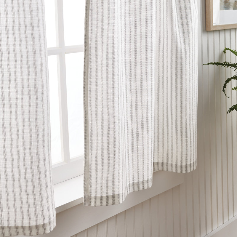 Gray and White Cotton Polyester Coastal Tier Curtains Set