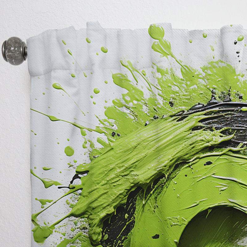 Ermentrude Green Spiral Neon Fusion I - Modern Curtain - Velvet Room Darkening - 1 panel, 52" W x 63" L
