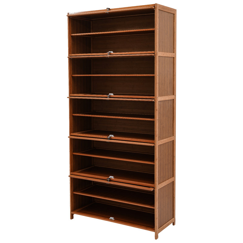 10-layer Rectangular Freestanding Bamboo Shoe Cabinet with Doors, Brown
