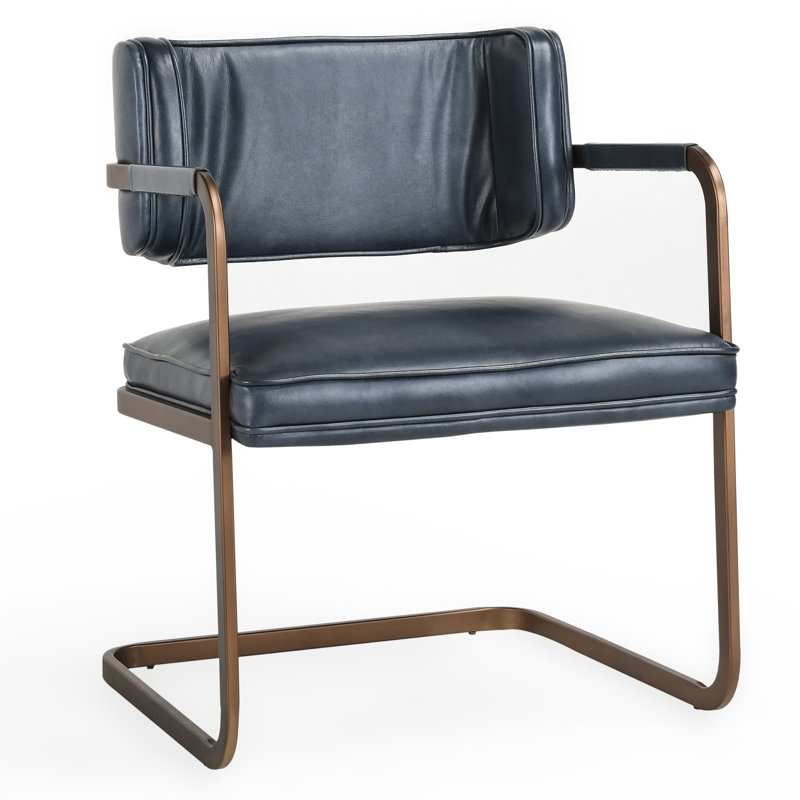 Fonda Leather Dining Chair, Blue/Copper