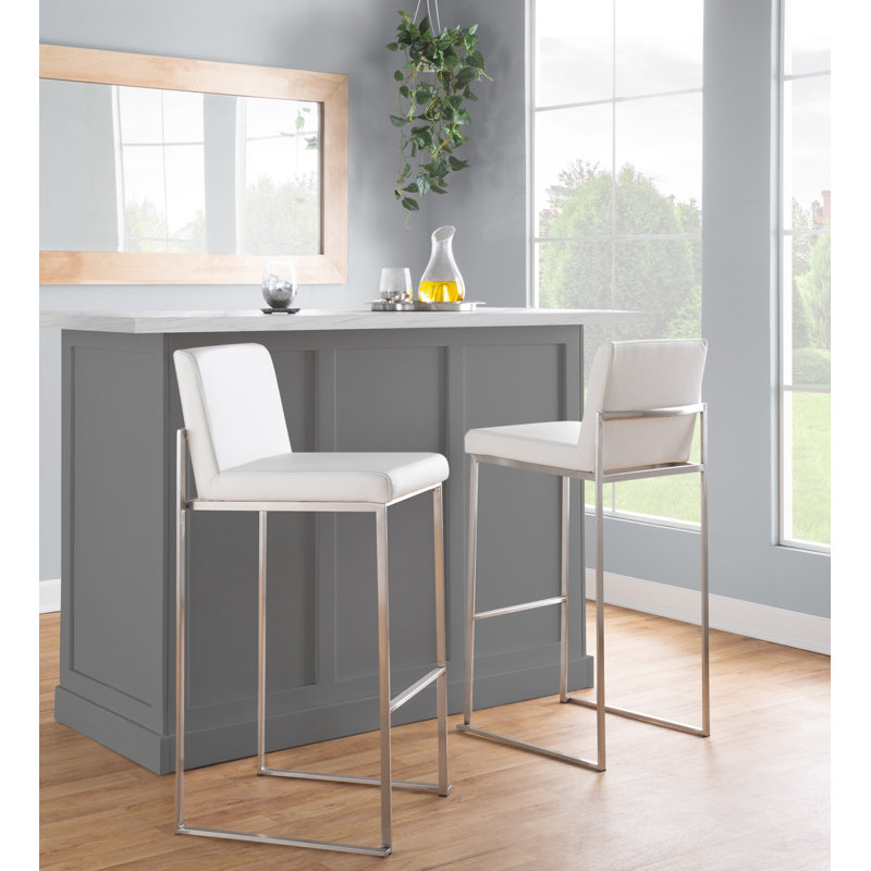 Tabouret de bar et de comptoir Brieon, Simili cuir blanc, Tabouret de bar (siège d'une hauteur de 30 po), Acier Inoxydable