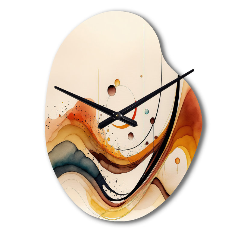 «Burnt Orange Waves Abstract V - Minimalisme», forme unique en métal, horloge murale, Grand