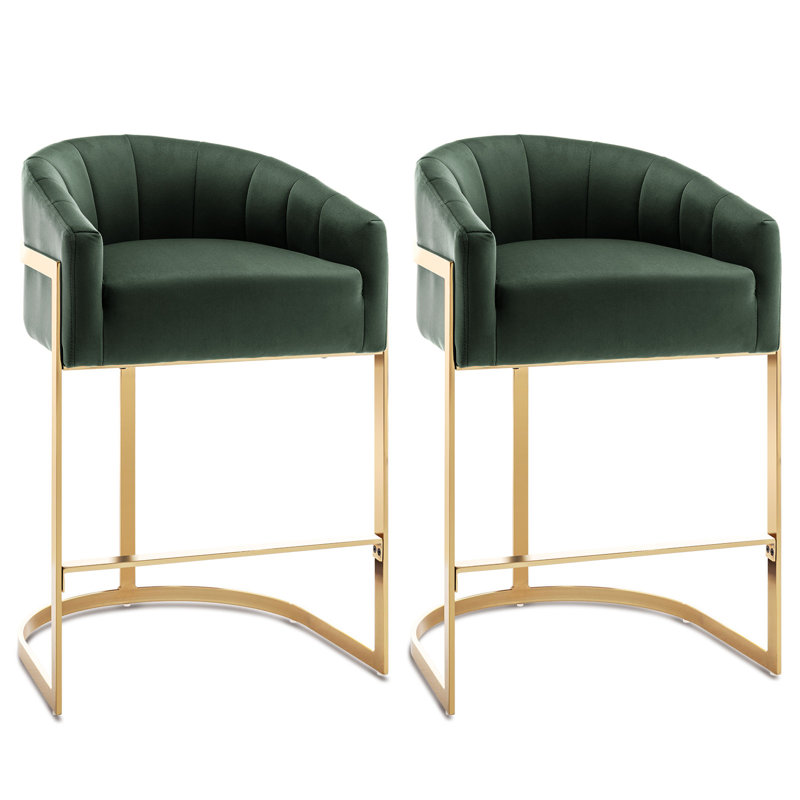 Johnnice 68.6cm Velvet Upholstered Bar Stool with Gold Frame, Green