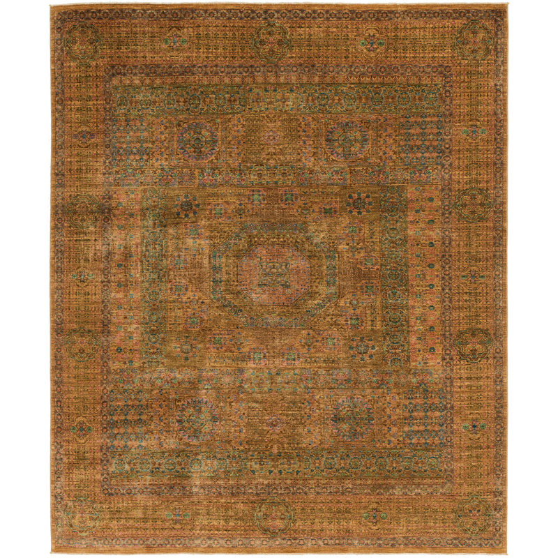 Tapis de zone en laine 9 pi x 9 pi 9 po noué la à la main one-of-kind Lulie