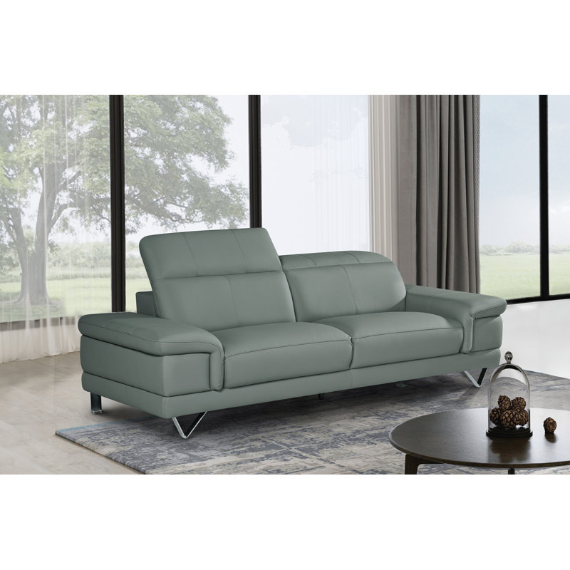 Sofa, 3, Grey Genuine Leather