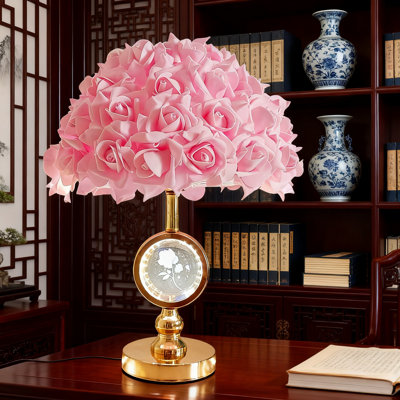 Lampe de table fleur de rose avec base en cristal double éclairage lampe de chevet pour chambre à coucher salon mariage décoration romantique