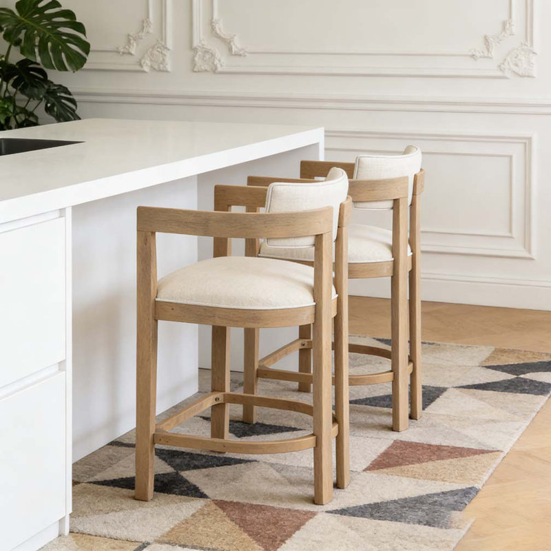 26" Counter Height Bar Stool, Fabric Beige, Natural Ash