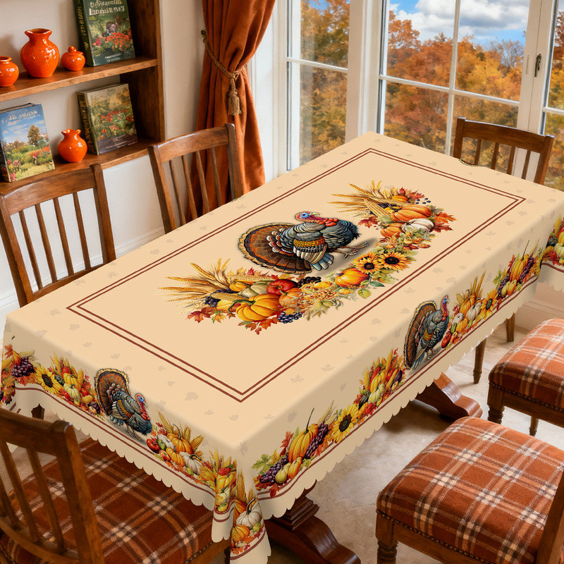 Nappe en polyester lavable à la machine avec un design rustique avec des motifs d'écureuil, L 86,6 po x l 70,8 po