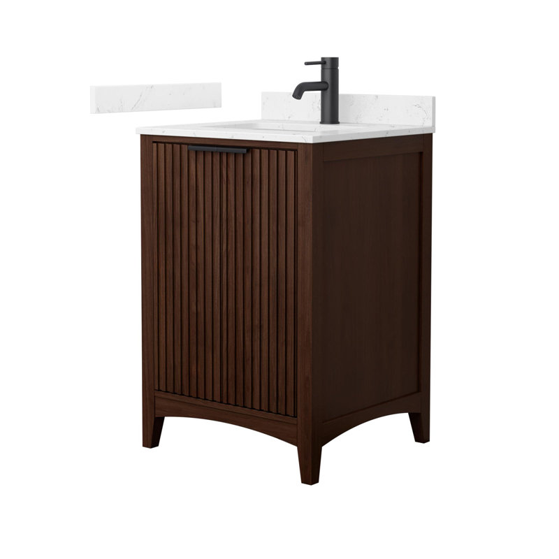Palmilla 48" Freestanding Single Bathroom Vanity with Cultured Marble Top, Brown / Matte Black, 24", Carrara Cultured Marble