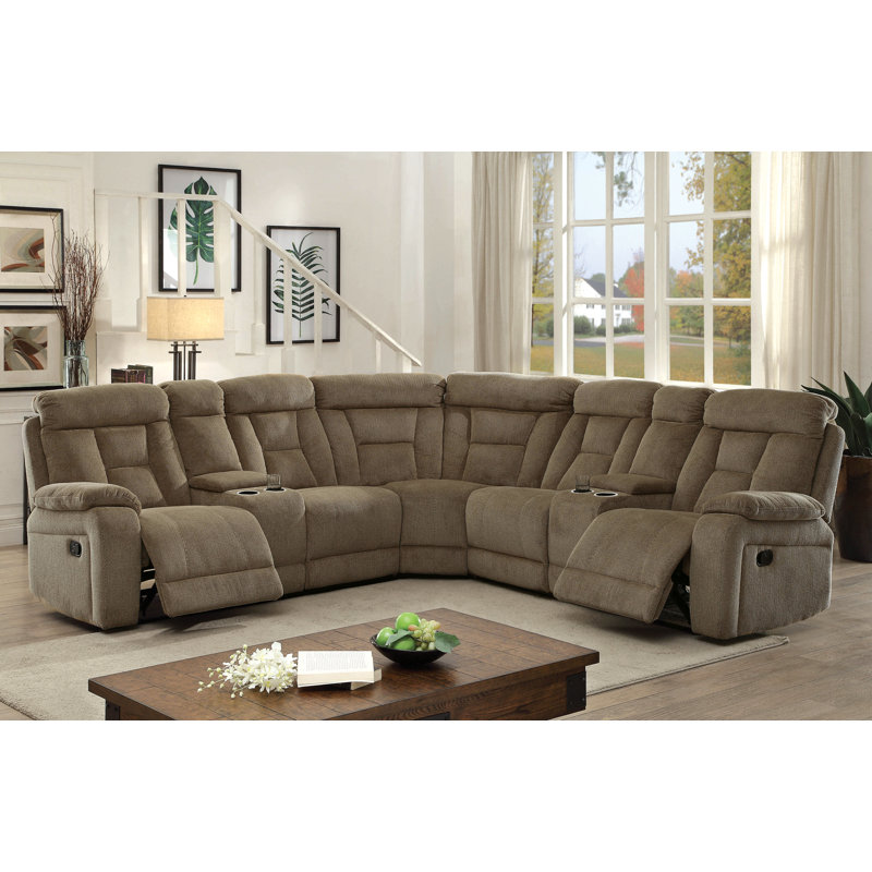 Canapé modulaire d’angle symétrique en chenille de l 111,5 po Bedolla, Moka clair