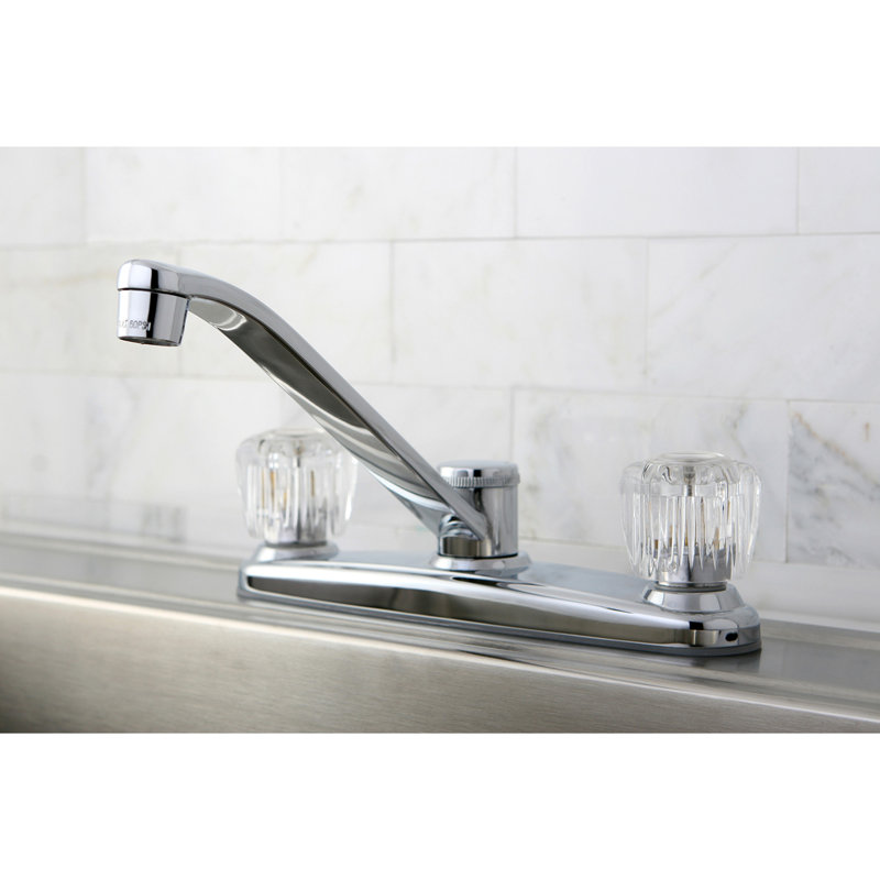Kingston Brass Americana Two-Handle 8" Centerset Kitchen Faucet, Polished Chrome, Without Spray, Knob/Cross handle