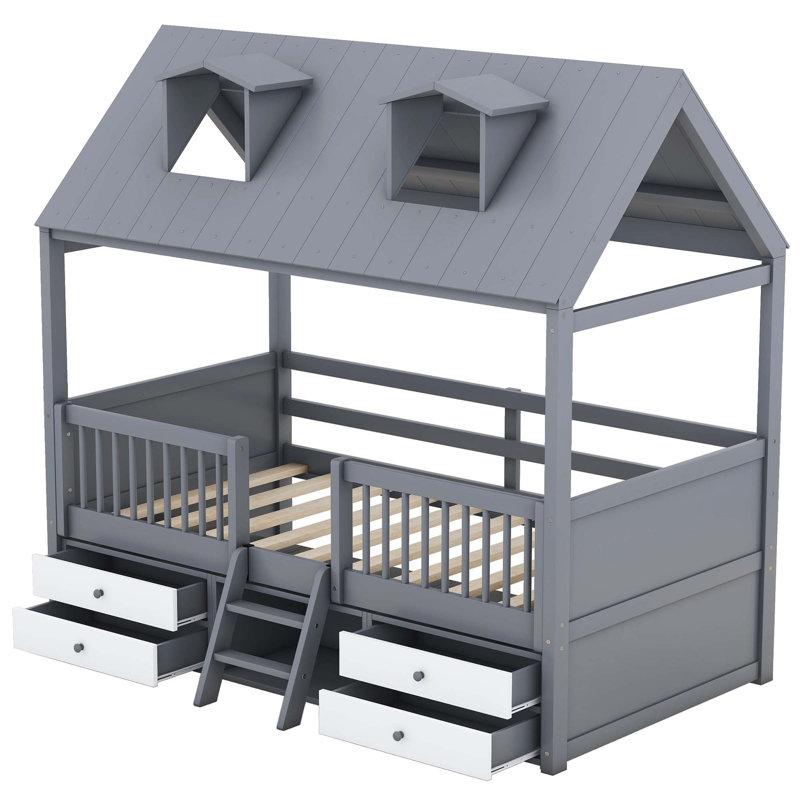 Structure de lit en bois, Simple, gris