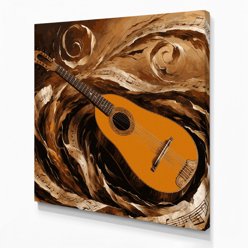 «Music Lute», art mural sur toile noire, H 32 po x l 32 po