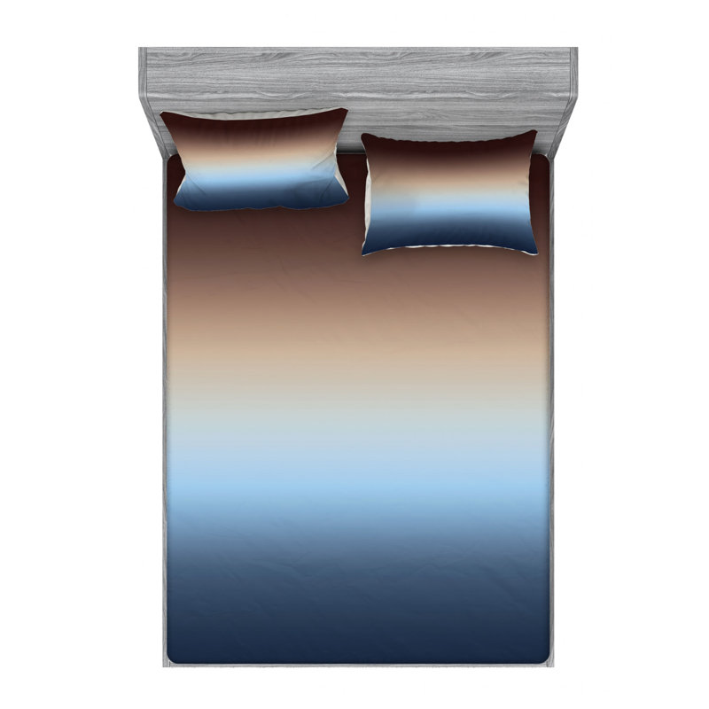 Microfiber Ombre Sheet Set, Queen Sheet Set with Fitted Sheet, Brown/Blue