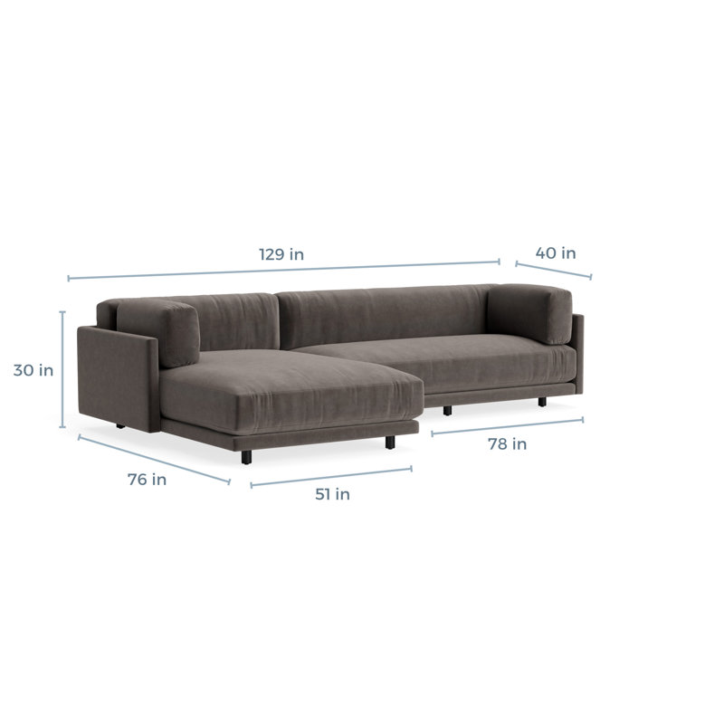 MTO - Sunday Small Sofa w/ Chaise, Left, Storm Velvet