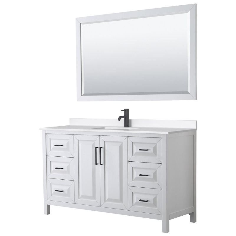Daria 60'' W Vanity, White, Matte Black, White Quartz