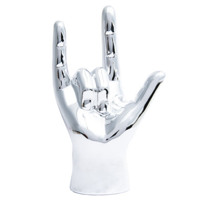 Silver I Love You hand Tabletop decor - 9" tall