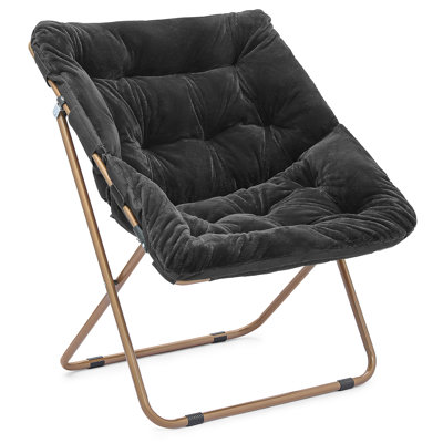 Upholstered Folding Square Saucer, Tufted Cozy Accent Chair with Golden Metal Frame for Living Room
