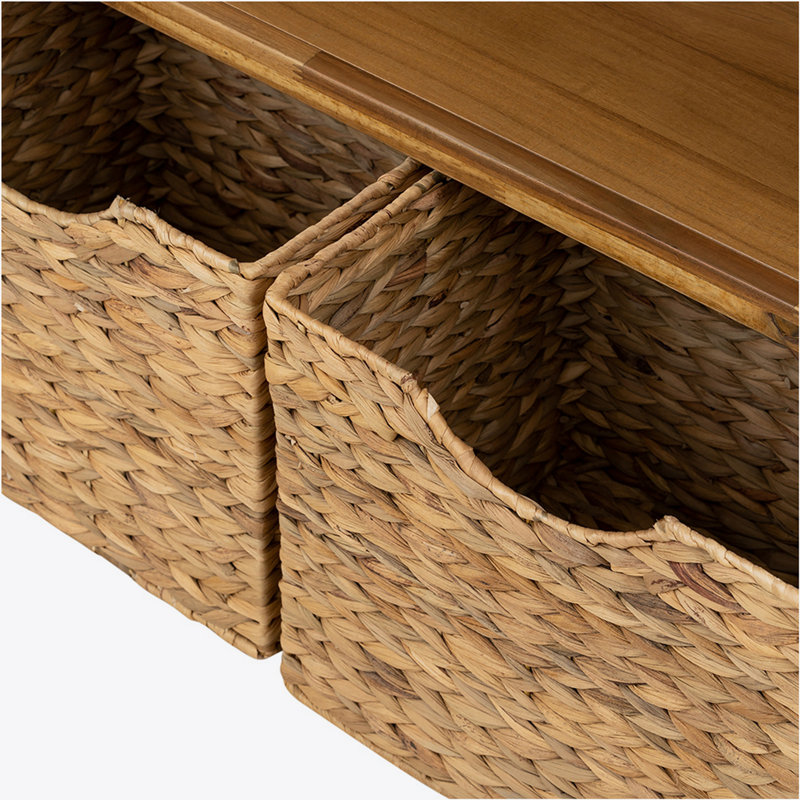 Tall Brown Solid Wood Rustic Bookcase with Storage Baskets