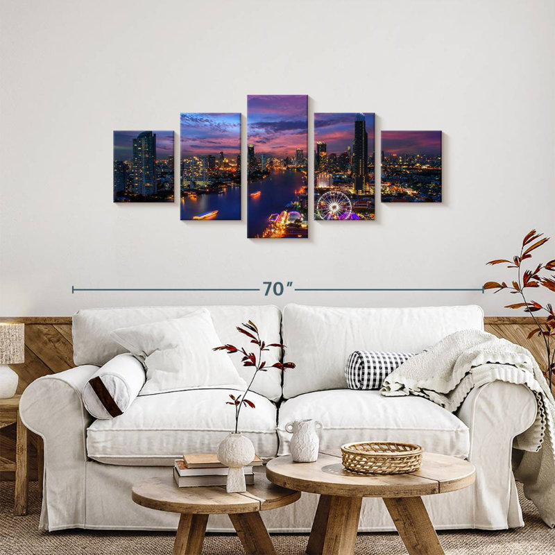 Paysage de nuit à bangkok, H 24 po x l 55 po