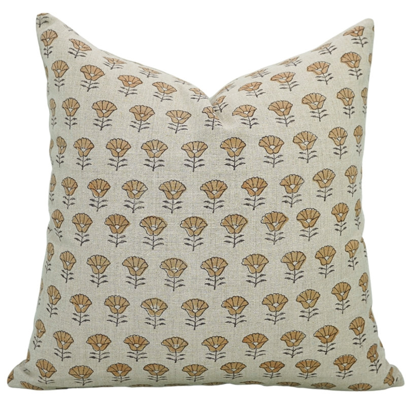 Coussin décoratif en lin pur à motif de blocs de tissu fabriqué à la main Fabividine Kohinoor - taille de canapé 22 x 22 po