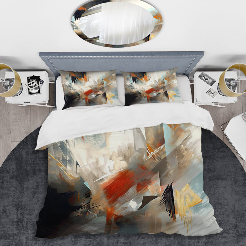 Ensemble de housse de couette orange et bleu en mélange de microfibre / polyester IV