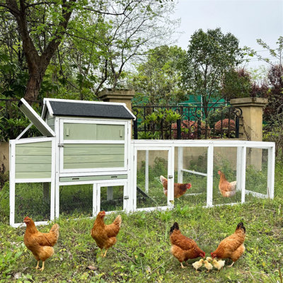 Wooden Chicken Coop, Large Outdoor Hen House With Run And Nesting Box Poultry Cage, Rabbit Hutch, Waterproof Anti-UV Panel For Backyard