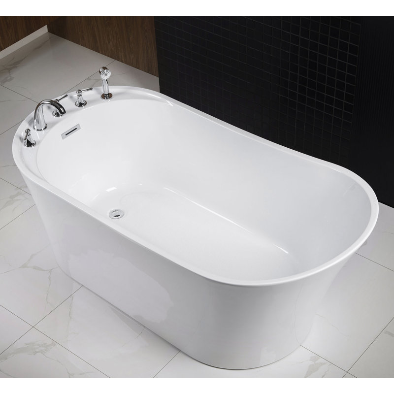 Ensemble de baignoire et robinet de baignoire autoportante en acrylique 67 po x 32 po (perceuse nécessaire), Nickel brossé