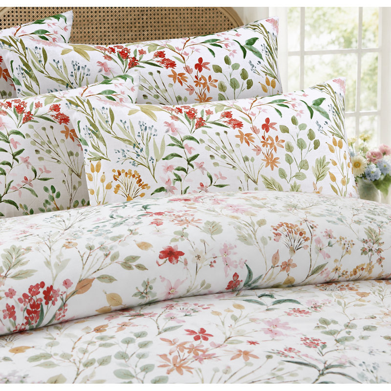 Wild Meadow Floral Duvet Cover Set Easy Care Bedding, Sing Duvet Cover + 1 Pillowcase , Cream Floral