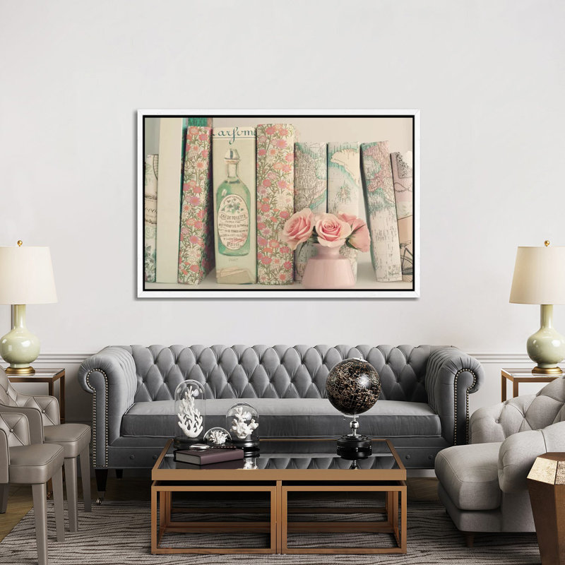 Floral Books by Caroline Mint - Print on Canvas, 152.5 cm H x 101.5 cm W, White Framed