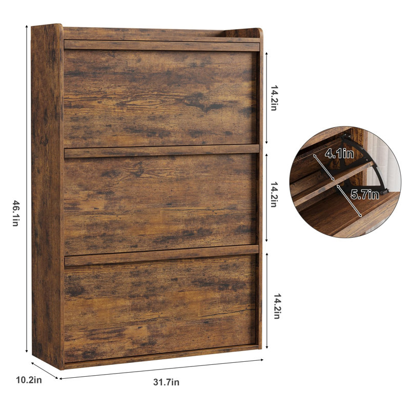 Shoe Cabinet with 2 Flip Drawers, Wooden Shoe Organizer with Adjustable Shelf, Shoe Storage for Entryway, Hidden Shoe Cabinet for Hallway, Living Room